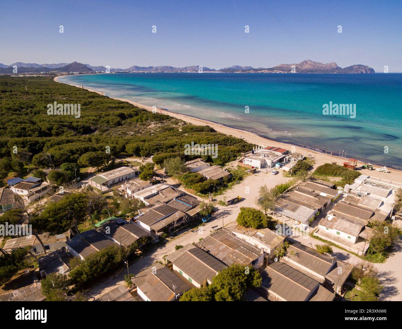 Casetes des Capellans, Playa de Muro - Es Comú, termino municipal de Muro, Mallorca, balearic islands, spain, europe. Stock Photo