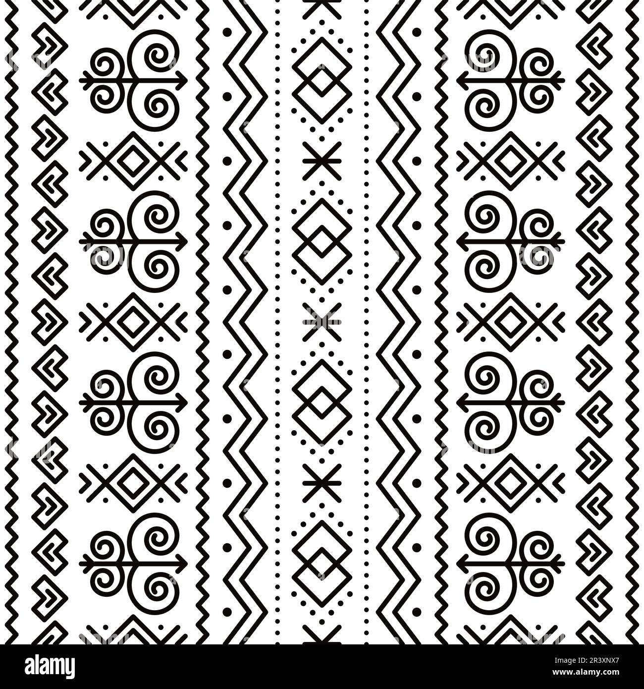 Slovak tribal folk art vector seamless geometric pattern with geometric motif- vertical deisgn inspired by traditional painted art from village Cicman Stock Vector