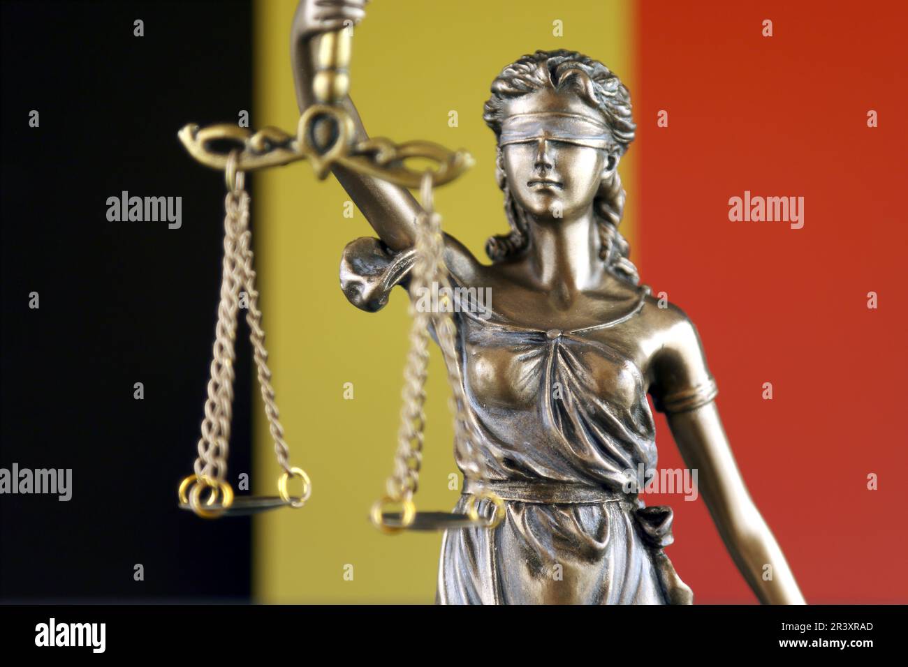 Symbol of law and justice with Belgium Flag. Close up. Stock Photo