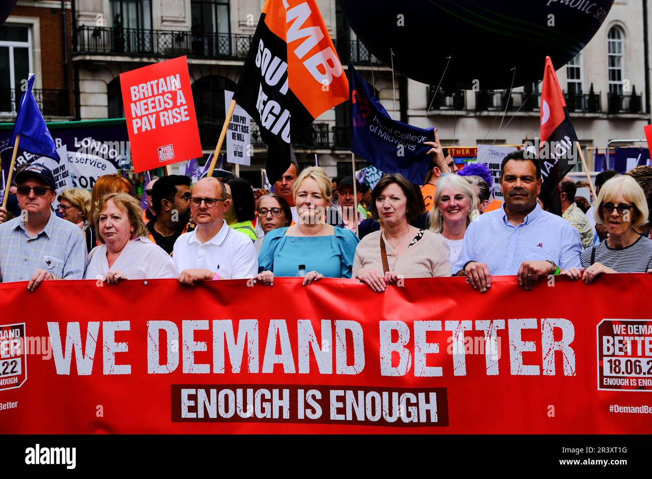 London, UK. 18th Jun 2022. Union Members and The People's Assembly to march through London against the Conservative Government and demand payrises Stock Photo