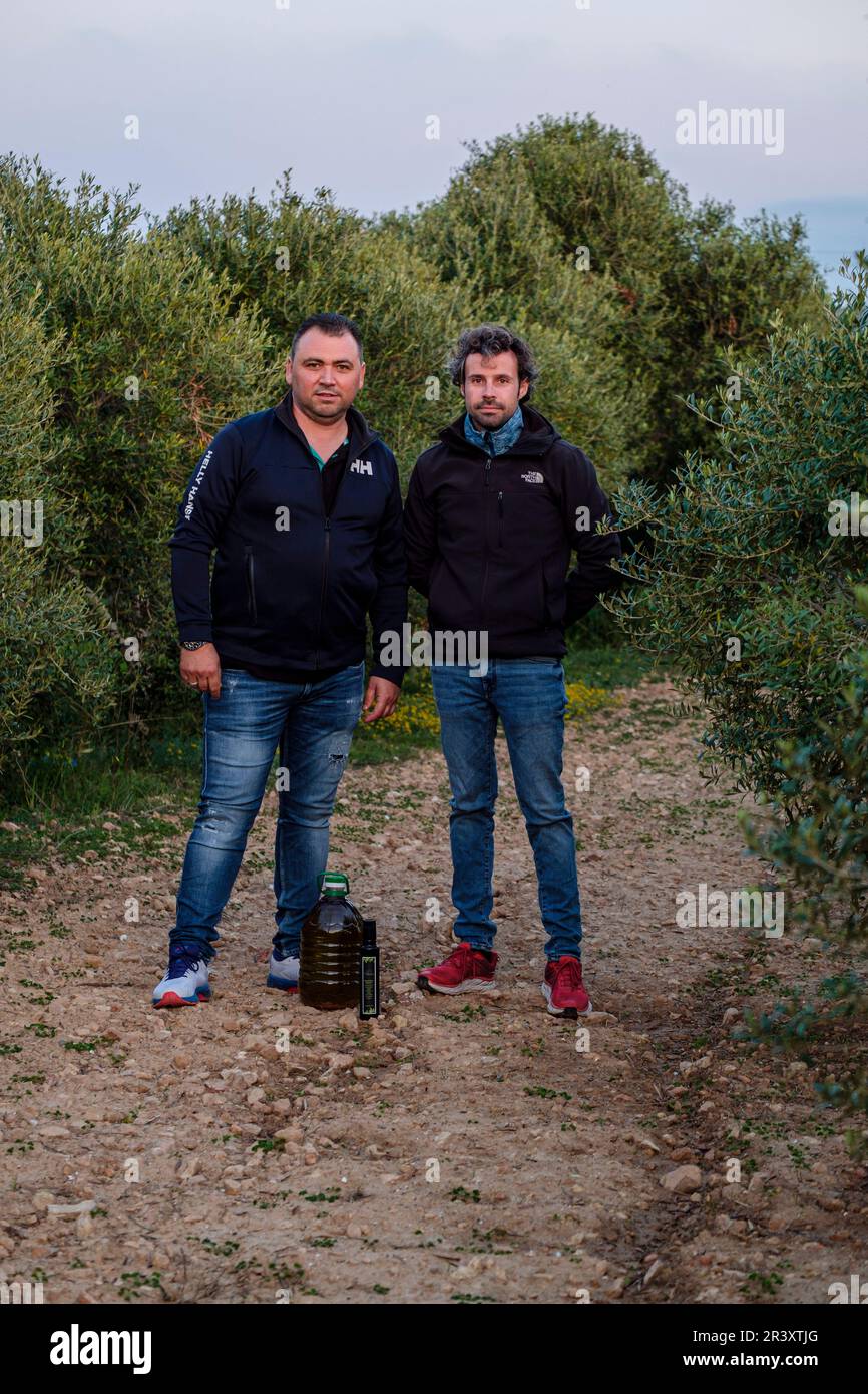 Mariano and Marcos Ribas, local oil producers, Formentera, Pitiusas Islands, Balearic Community, Spain. Stock Photo