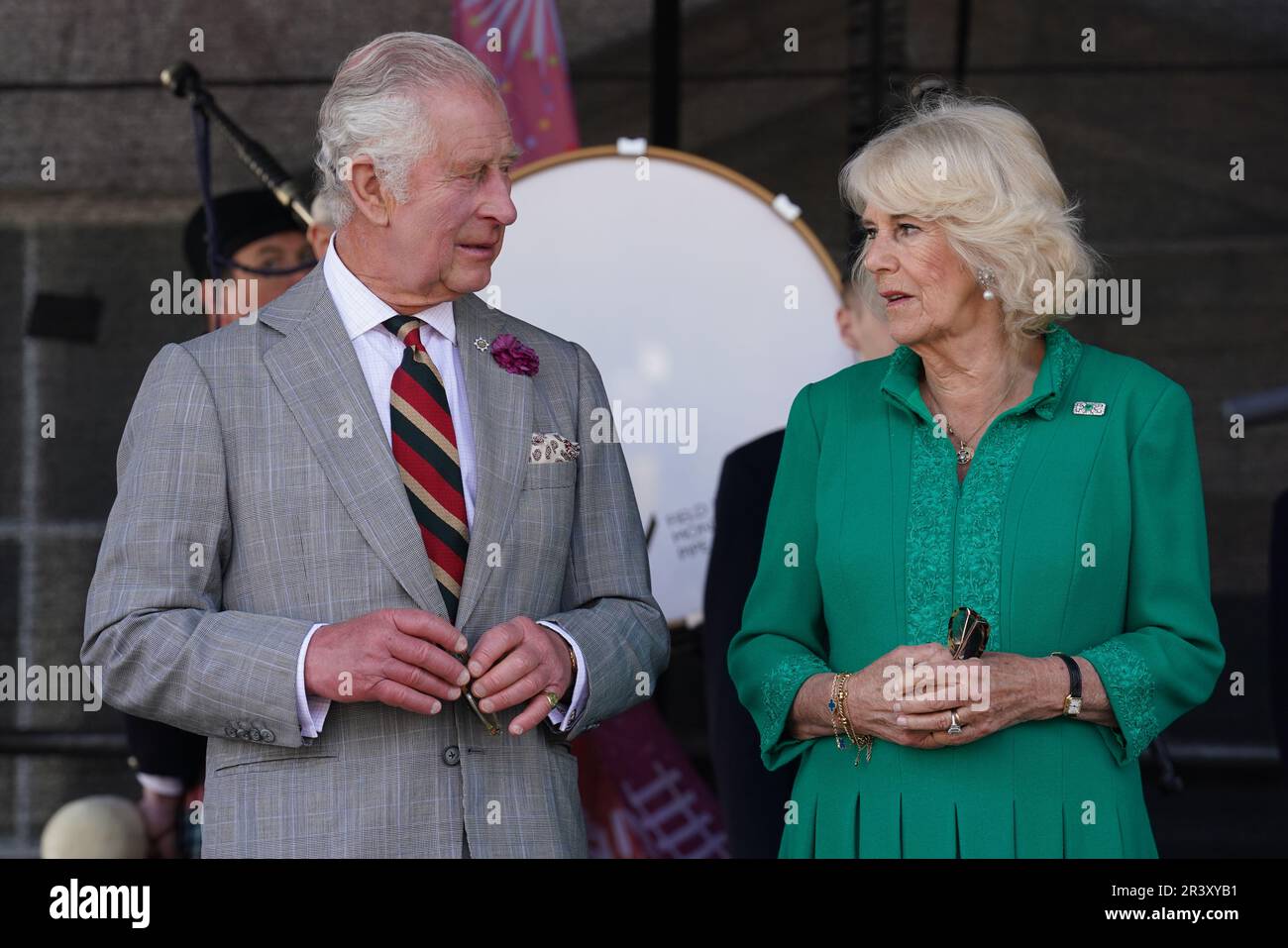 King Charles III and Queen Camilla during a visit to Market Theatre