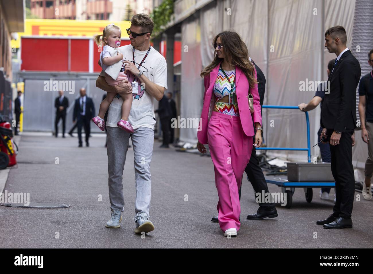 HULKENBERG Nico (ger), Haas F1 Team VF-23 Ferrari, portrait with his wife Egle Ruskyte and his daughter, Noemi Sky during the Formula 1 Grand Prix de Monaco 2023, 6th round of the 2023 Formula One World Championship from May 26 to 28, 2023 on the Circuit de Monaco, in Monaco - Photo: Julien Delfosse/DPPI/LiveMedia Stock Photo