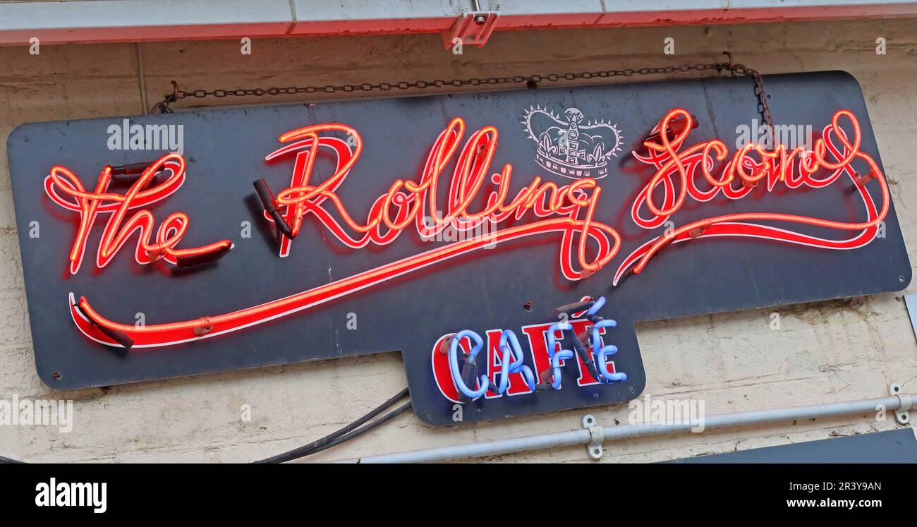 Neon sign at The Rolling Scones cafe, at Gods own Junkyard, Unit 12, Ravenswood Industrial Estate, Shernhall St, Walthamstow, London E17 9HQ Stock Photo