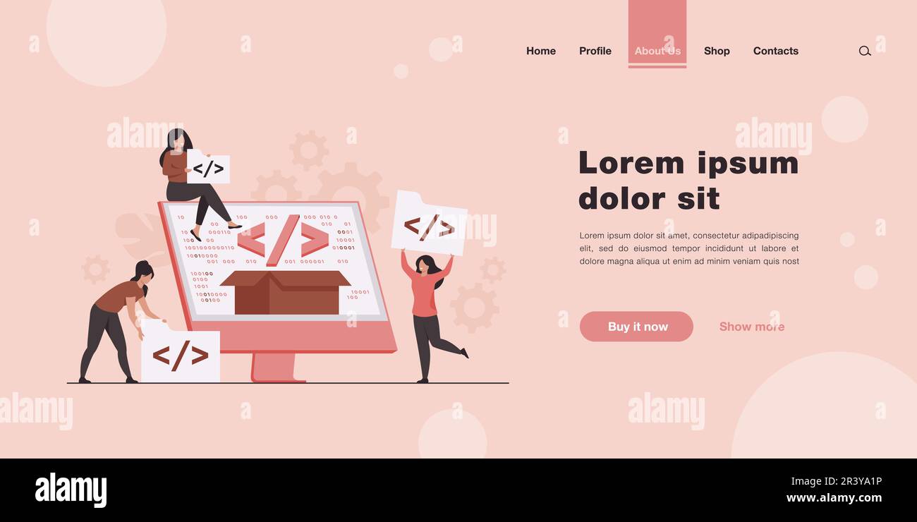 Tiny developers programming website for internet platform Stock Vector