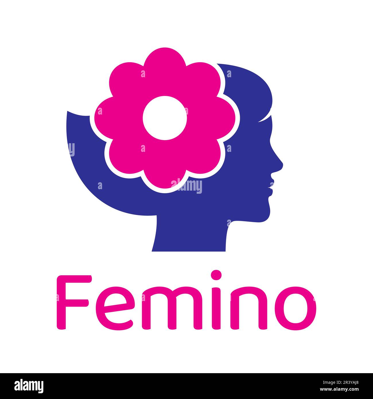 Woman with a pink flower in her hairs, feminine vector logo Stock