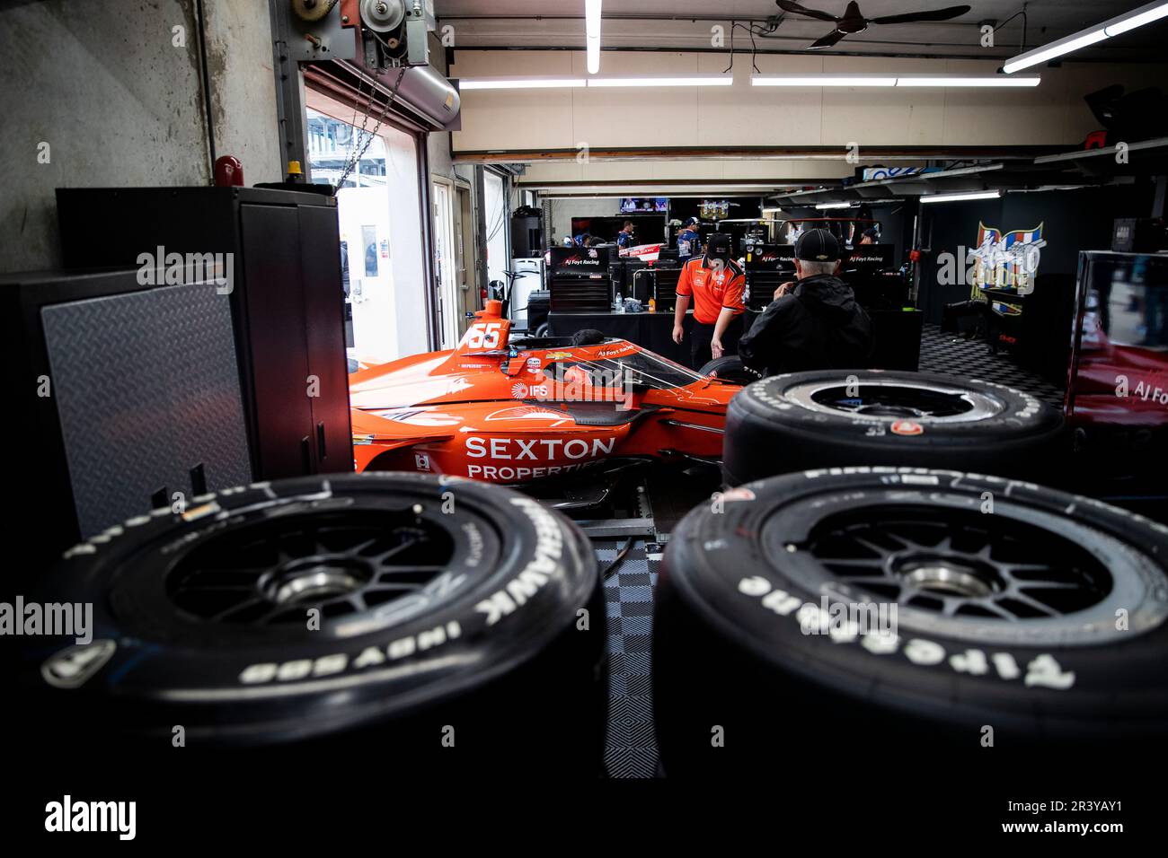 AJ Foyt Racing prepares for a practice session for the Indianapolis 500 at Indianapolis Motor Speedway in Speedway IN. Stock Photo