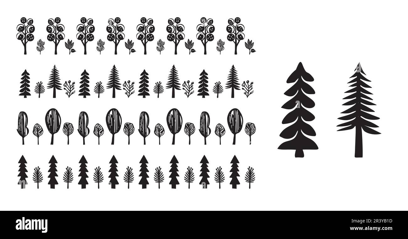 Scandi woodland tree banner in low brow style. Quirky nature forest ...