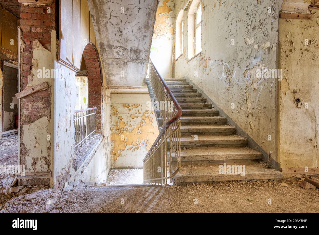 Old ramshackle staircase lost places Stock Photo