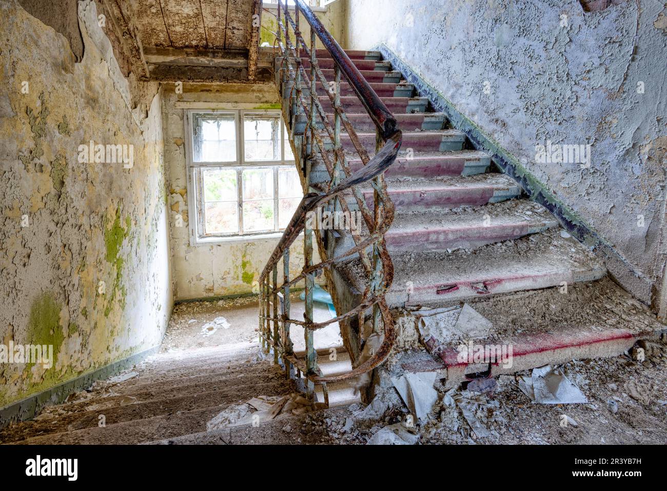 Old ramshackle staircase lost places Stock Photo
