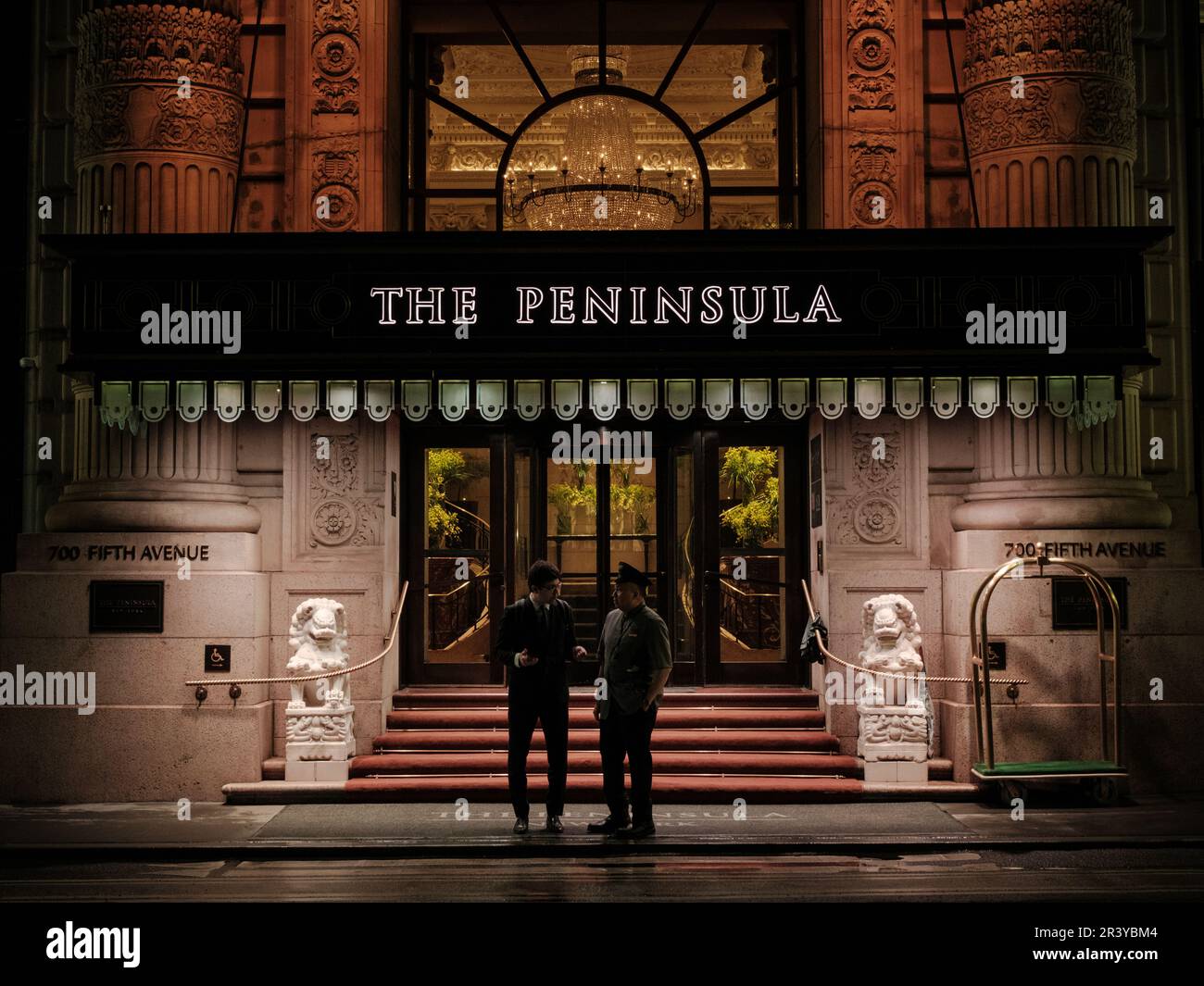 The Peninsula Hotel at night, Manhattan, New York Stock Photo