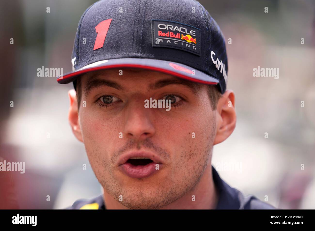 Red Bull driver Max Verstappen of the Netherlands answers to reporters