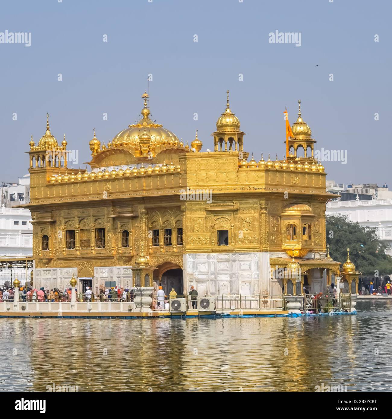 Beautiful view of Golden Temple (Harmandir Sahib) in Amritsar, Punjab, India, Famous indian sikh landmark, Golden Temple, the main sanctuary of Sikhs Stock Photo