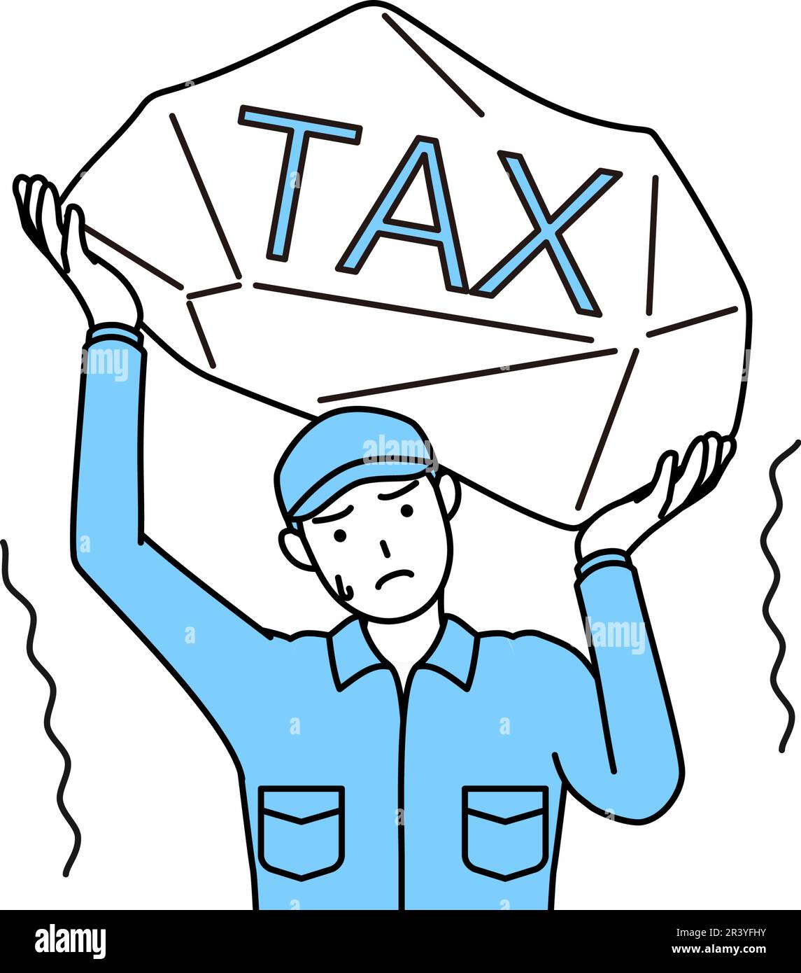 Man in hat and work clothes suffering from tax increases, Vector