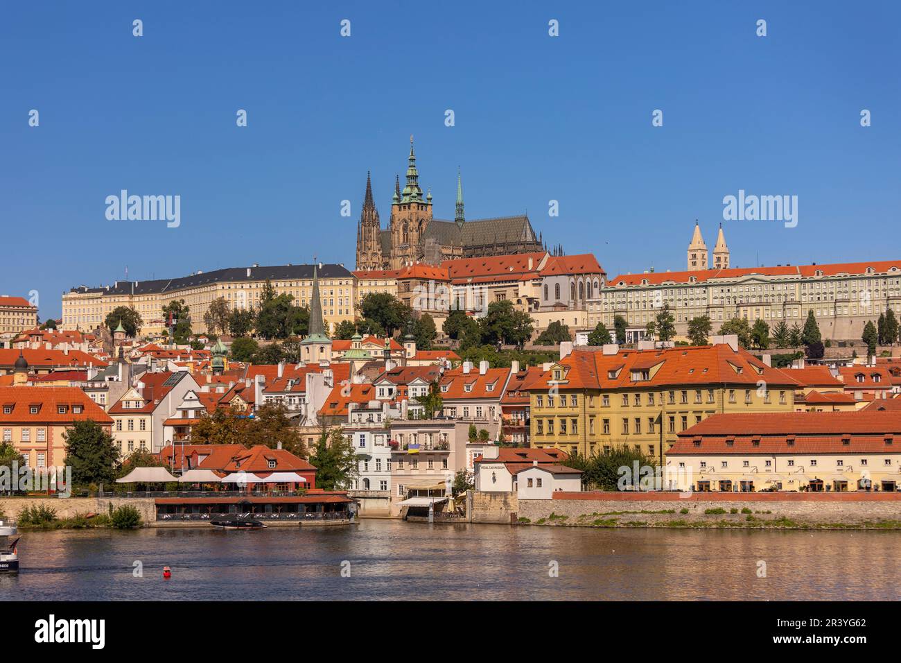 PRAGUE, CZECH REPUBLIC, EUROPE - Prague skyline with Prague Castle and St. Vitus Cathedral and Castle District, Hradcany, on RIver Vltava. Stock Photo