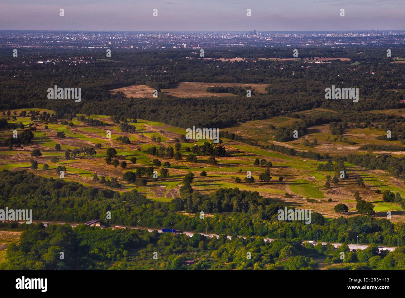 Aerial views over the courses of Walton Heath Golf Club - venue for the 2023 AIG Womens Open between August 10th & 13th Stock Photo