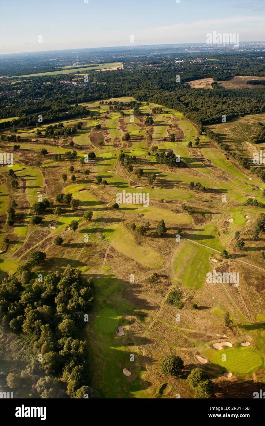 Aerial views over the courses of Walton Heath Golf Club - venue for the 2023 AIG Womens Open between August 10th & 13th Stock Photo