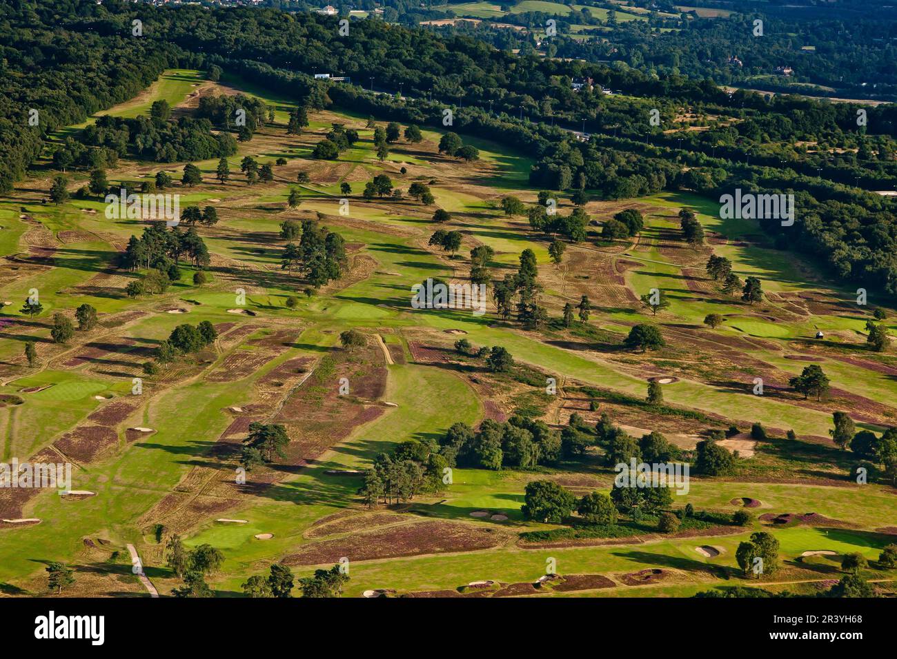 Aerial views over the courses of Walton Heath Golf Club - venue for the 2023 AIG Womens Open between August 10th & 13th Stock Photo