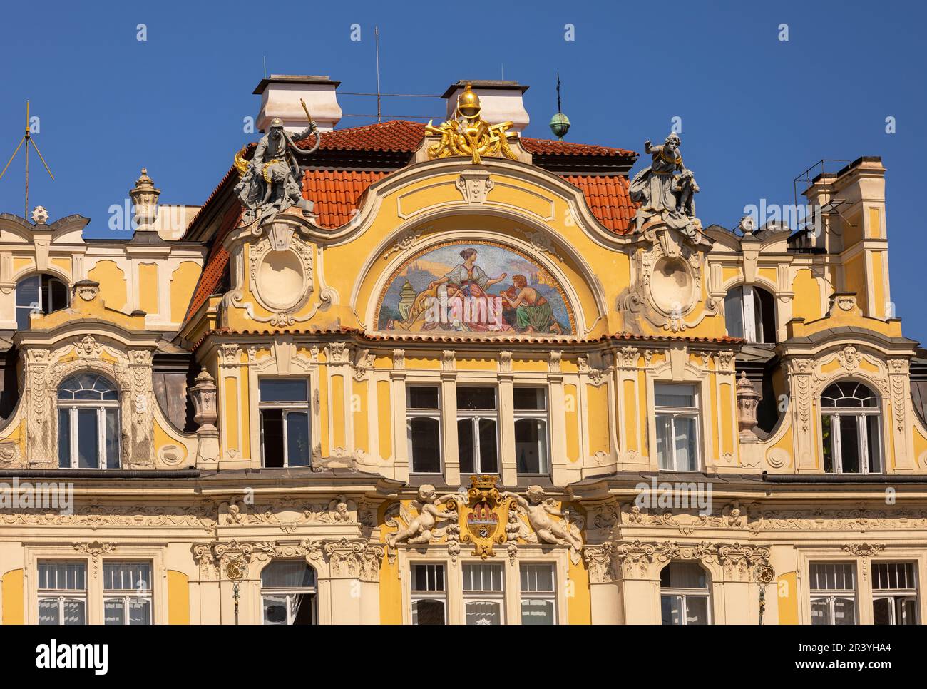 OLD TOWN SQUARE, PRAGUE, CZECH REPUBLIC, EUROPE - The architecture of the northern side of Old Town Square. Stock Photo