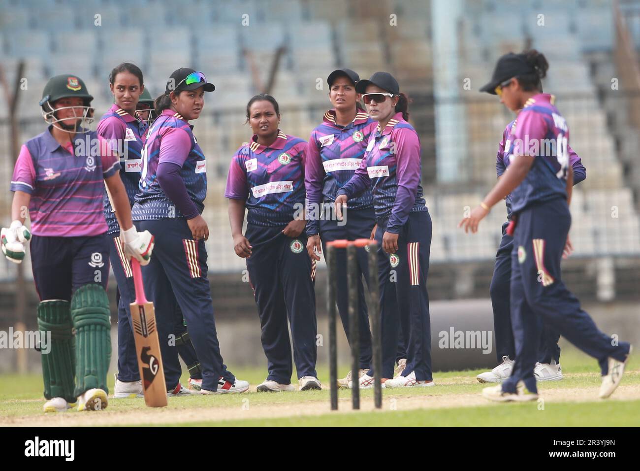 Rupali Bank Krira Parishad Ashrafi celebrates along teammates against Gulshan Youth Club in the Dhaka Premier Division Women’s Cricket League 2022-23 Stock Photo