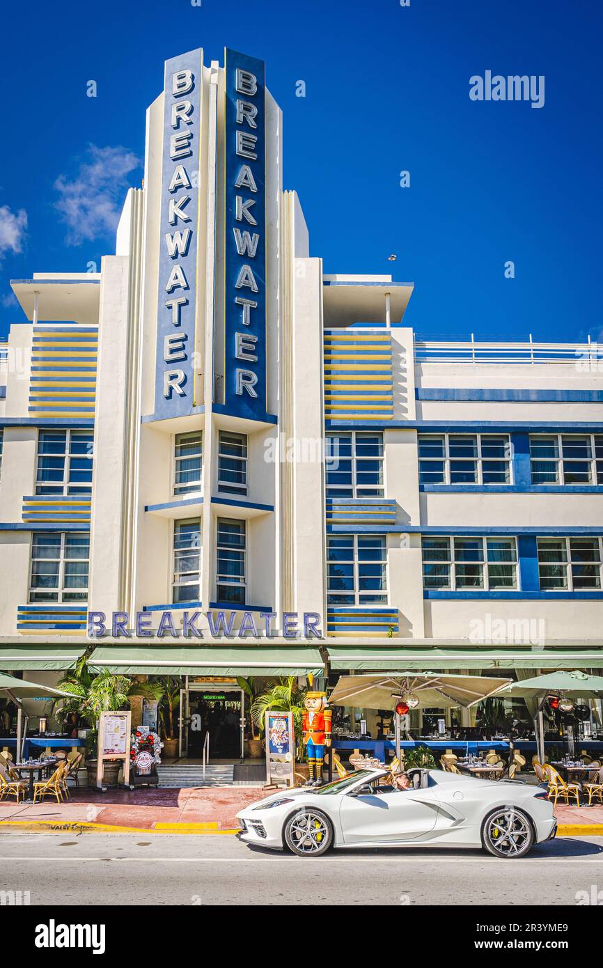 Miami, USA - December 7, 2022. View of the Breakwater hotel in Miami Beach Stock Photo