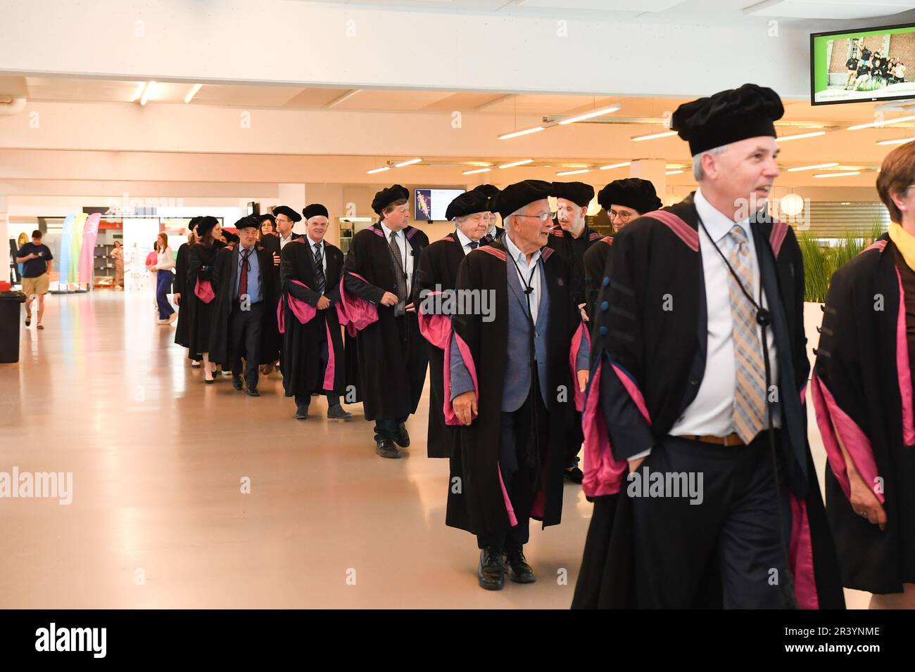 Hasselt, Belgium. 25th May, 2023. Pprofessors pictured during a ceremony for the Doctors Honoris Causa honorary degrees at the UHasselt university in Hasselt on Thursday 25 May 2023, to celebrate the Dies Natalis, the 50th anniversary of the University. BELGA PHOTO JILL DELSAUX Credit: Belga News Agency/Alamy Live News Stock Photo