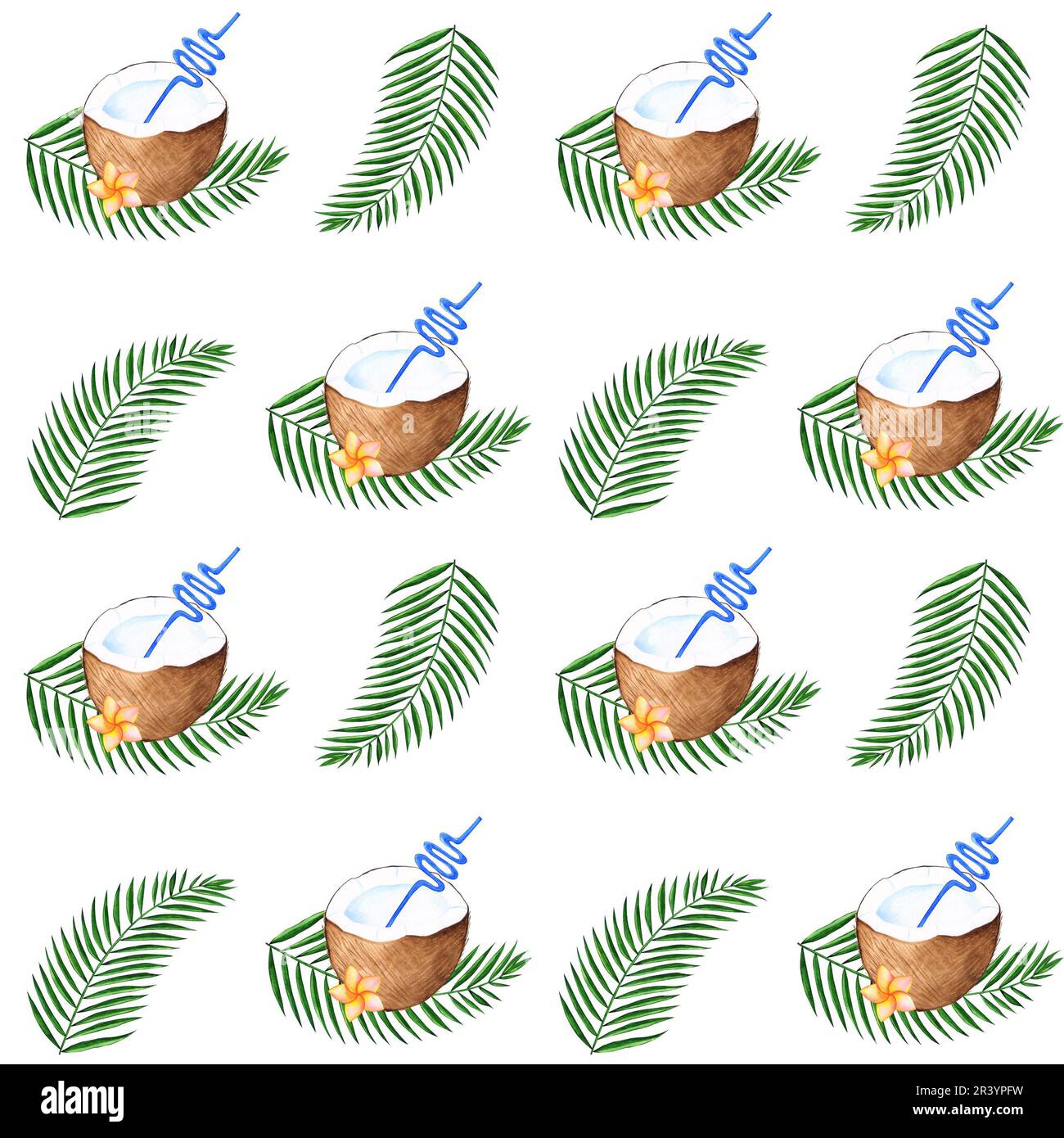 Tropical seamless pattern with coconut coctail, tropical flowers and ...