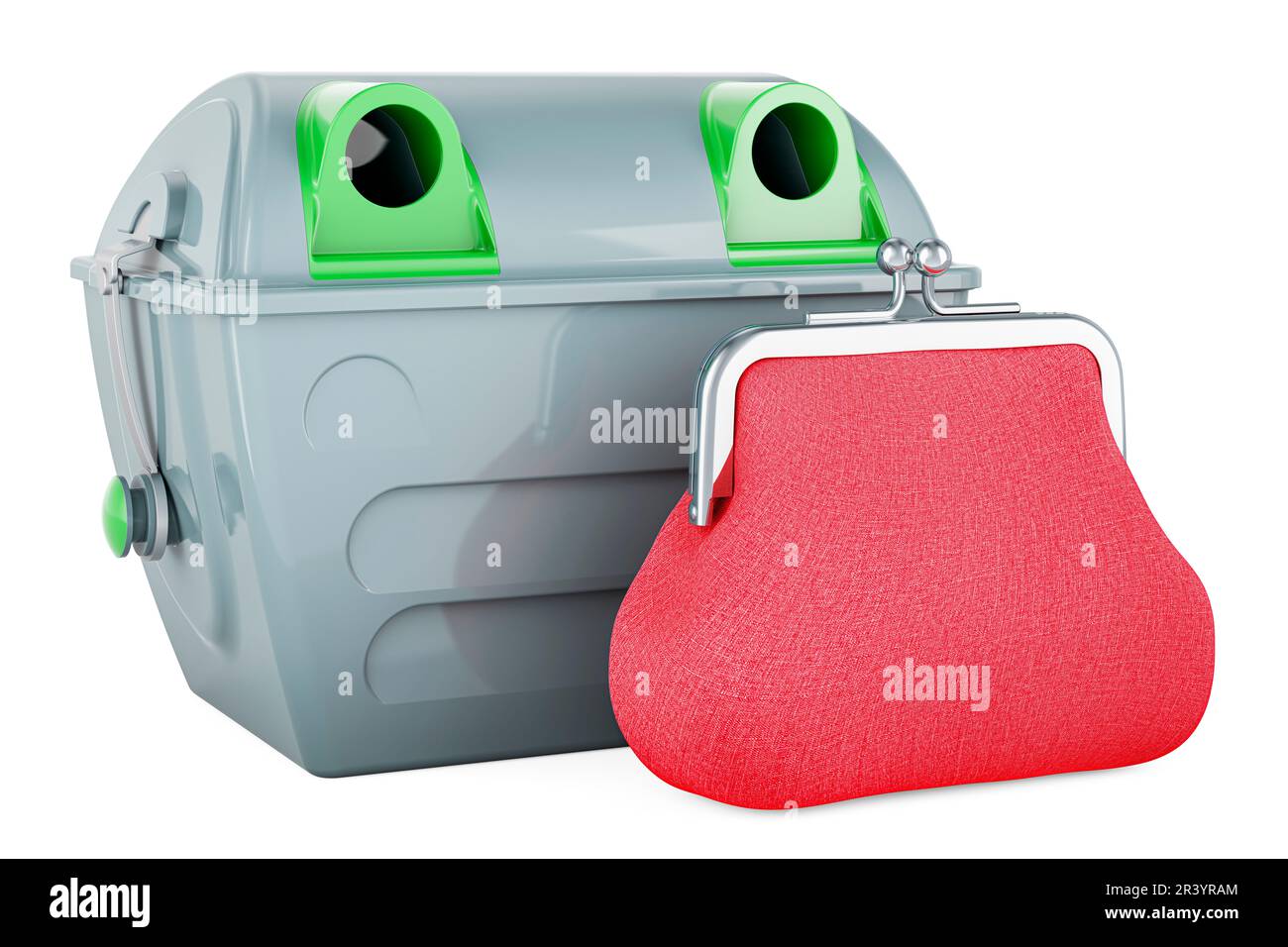 Gray garbage container with coin purse. 3D rendering isolated on white ...