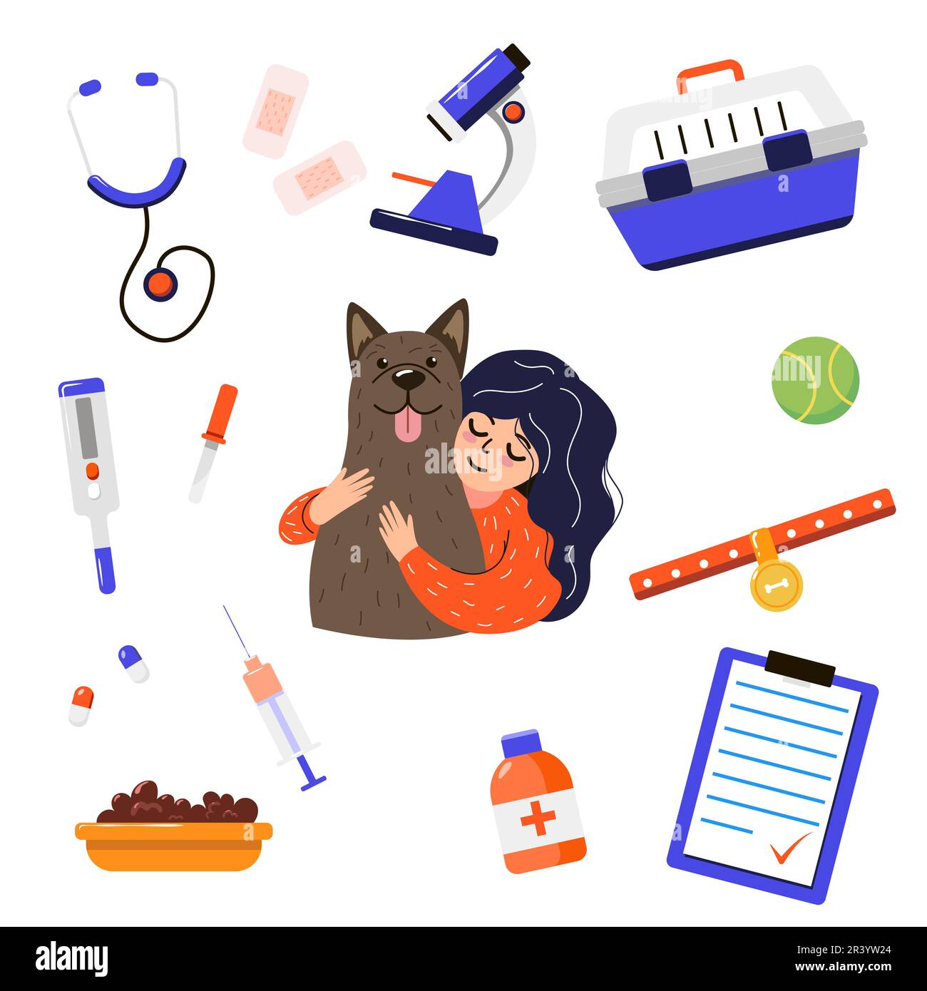 Cartoon vet with dog and tools for kids vector illustrations set Stock