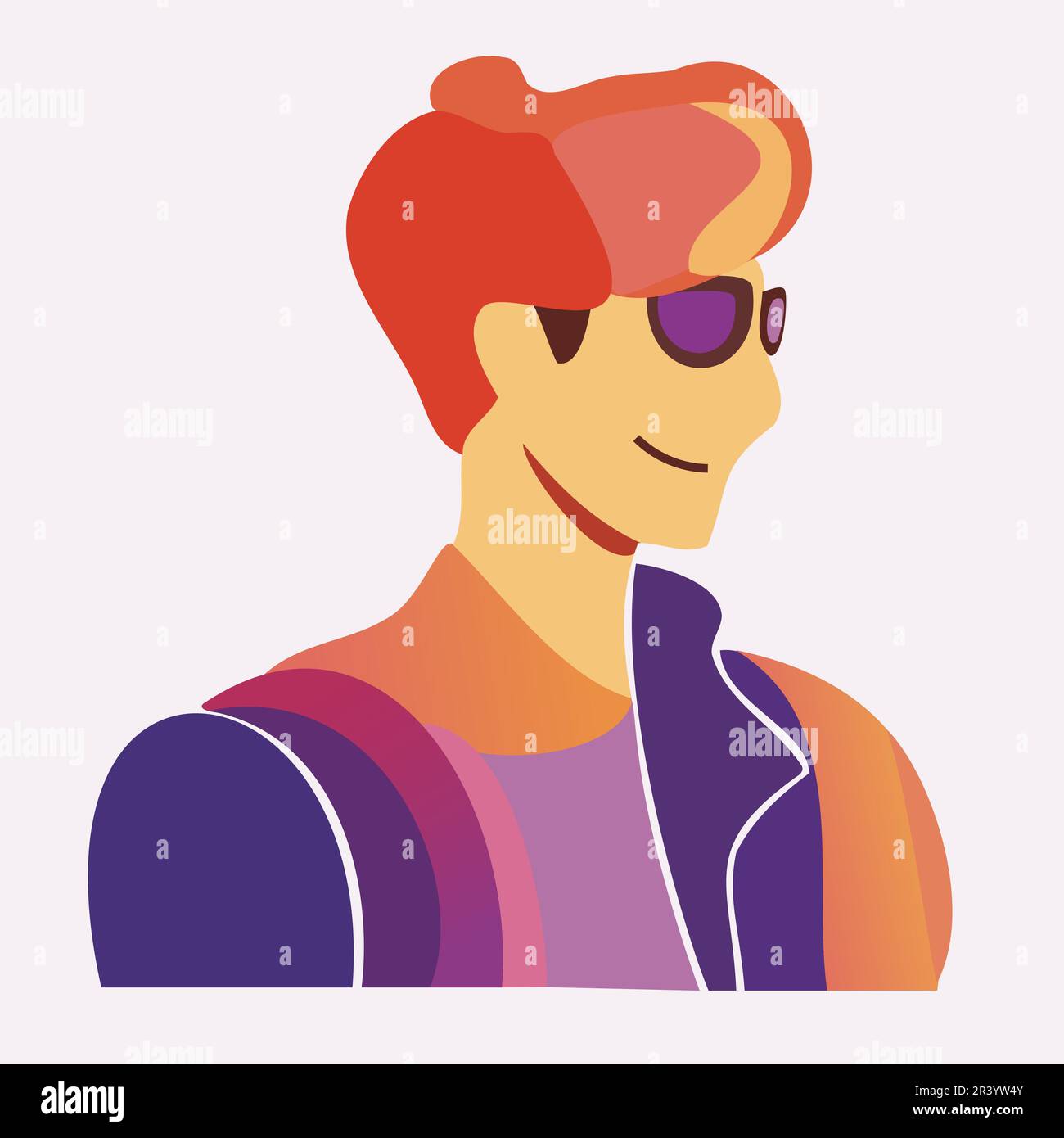 Flat illustration of a guy smiling in profile. Red-haired man in