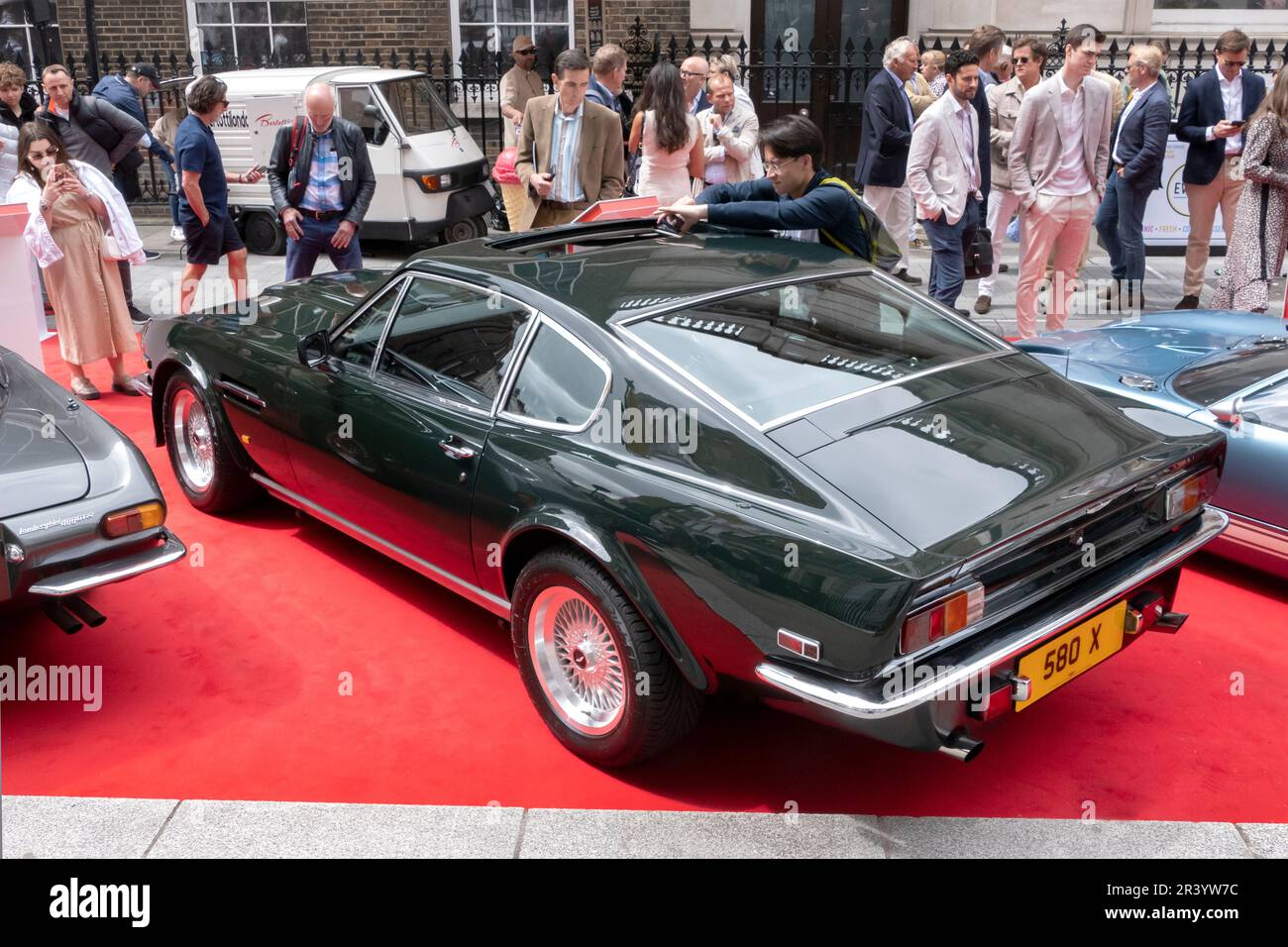 1991 Aston Martin V8 vantage at the Concours on Savile Row 2023. Classic car concours on the famous street for Tailoring in London UK Stock Photo