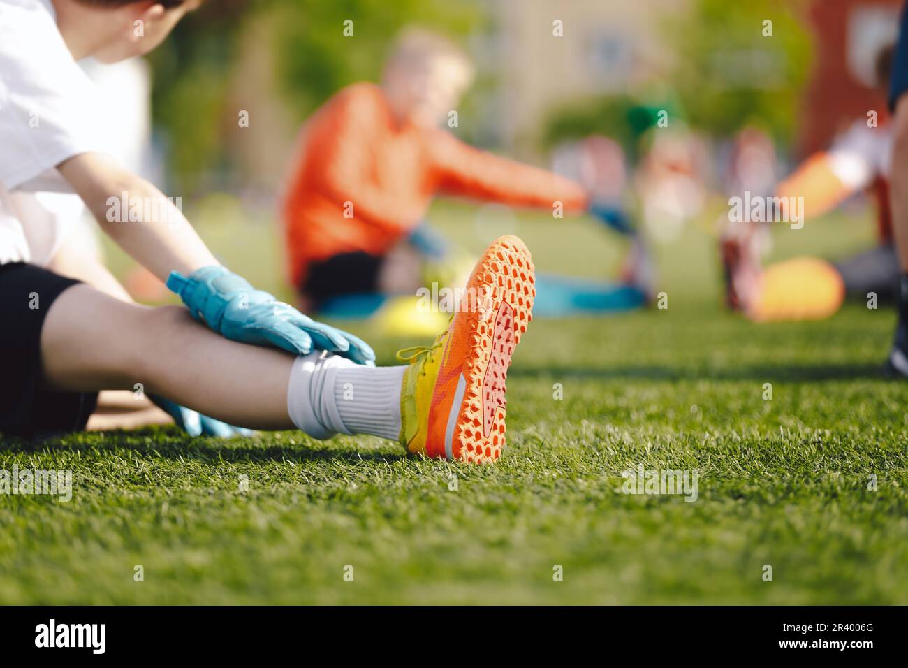 Soccer Football Goalkeeper Warming Up Before the Football Match. Goalie