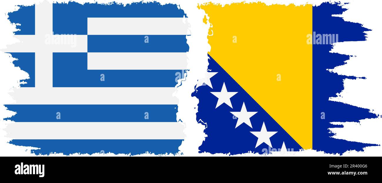 Bosnia and Herzegovina and Greece grunge flags connection, vector Stock