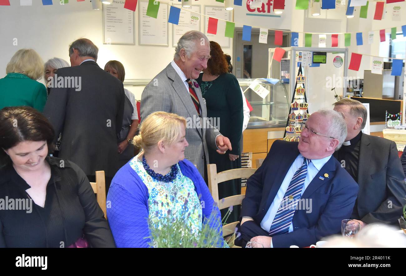 King Charles III (centre) during a visit to Enniskillen Castle, Co