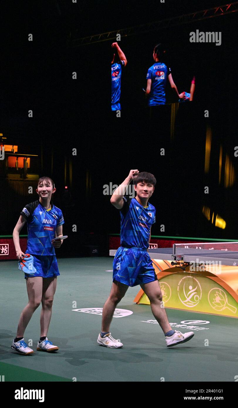 Durban, South Africa. 25th May, 2023. Harimoto Tomokazu (R)/Hayata Hina