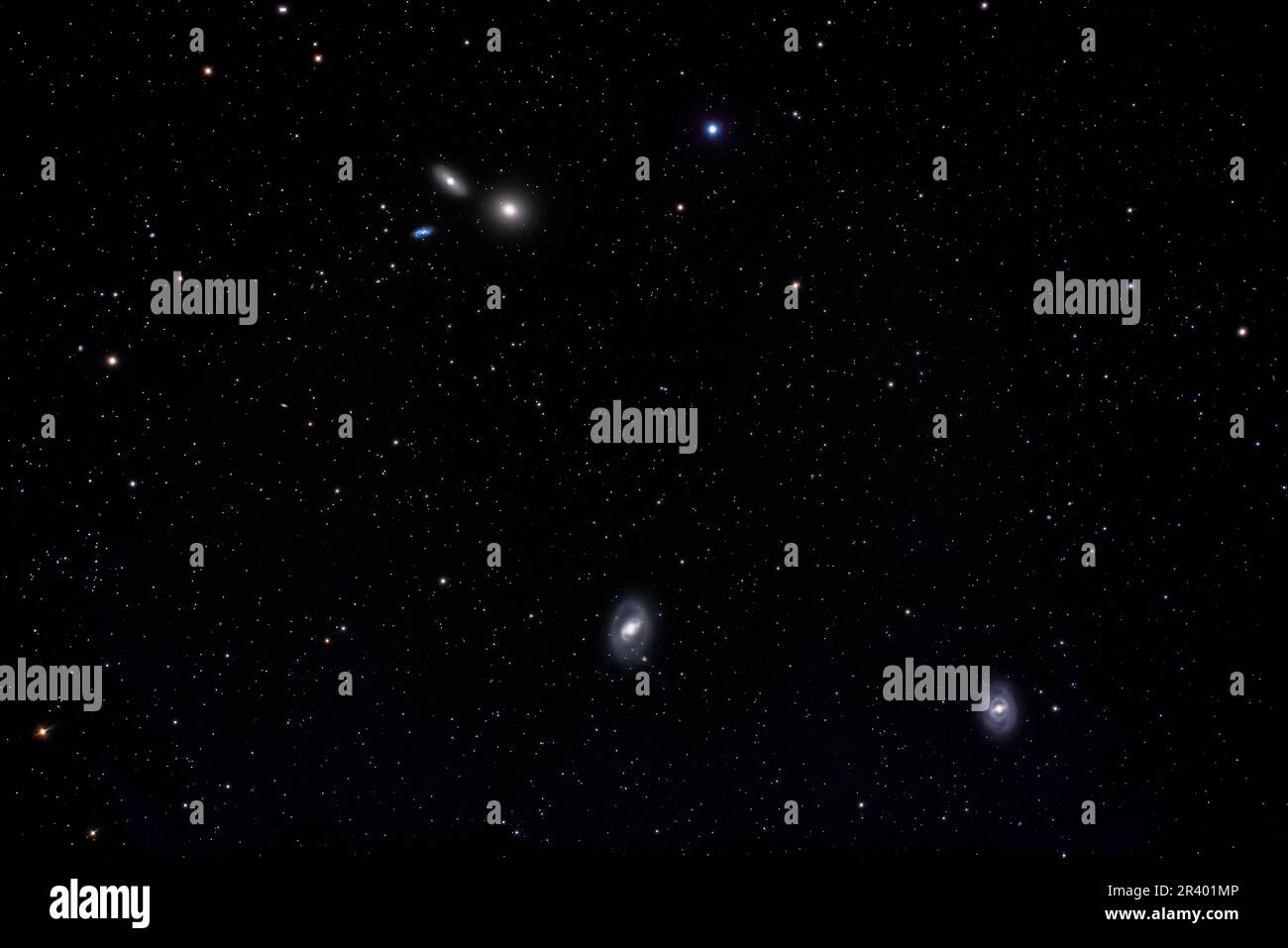 Messier galaxies M95, M96 and M105 in Leo. Stock Photo