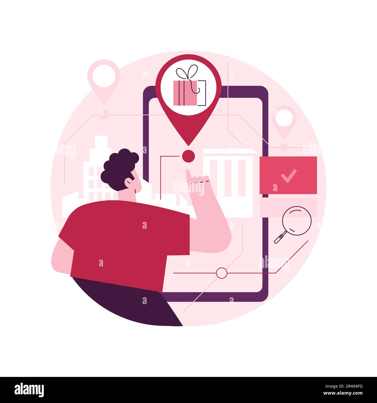 Interactive city quest abstract concept vector illustration. Urban games organization, tourist adventure, city walking, smartphone application, sightseeing tour, urban park abstract metaphor. Stock Vector