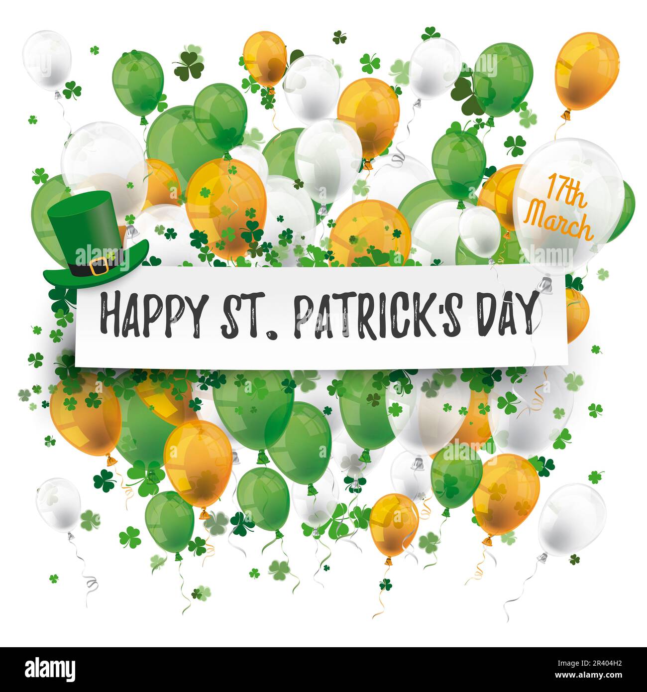 St Patricks Day Paper Banner Balloons Shamrocks White Stock Photo