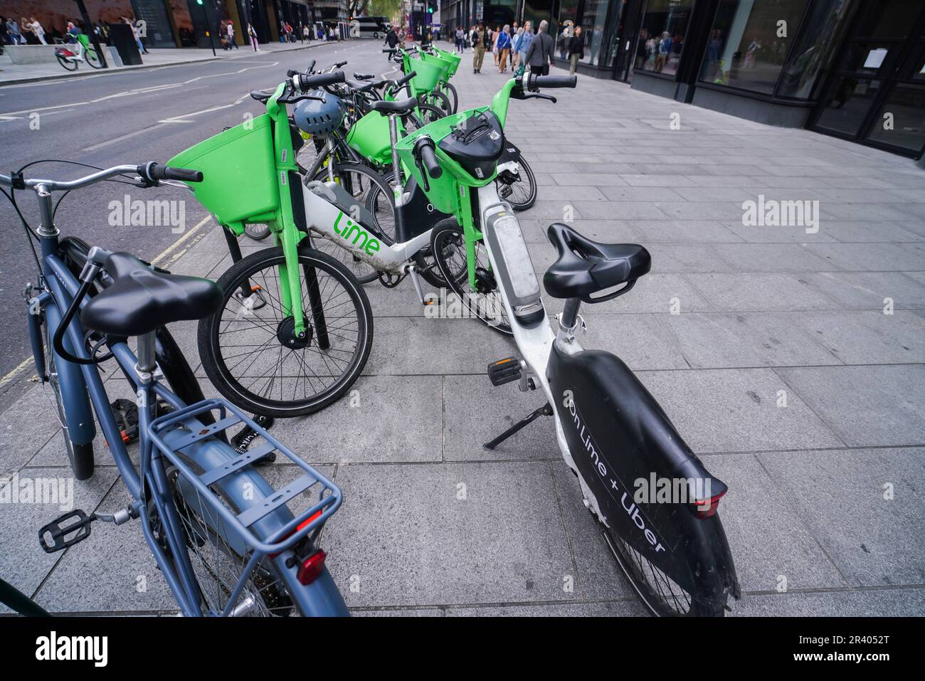 London UK. 25 May 2023 Uber Lime bikes in Tottenham court road