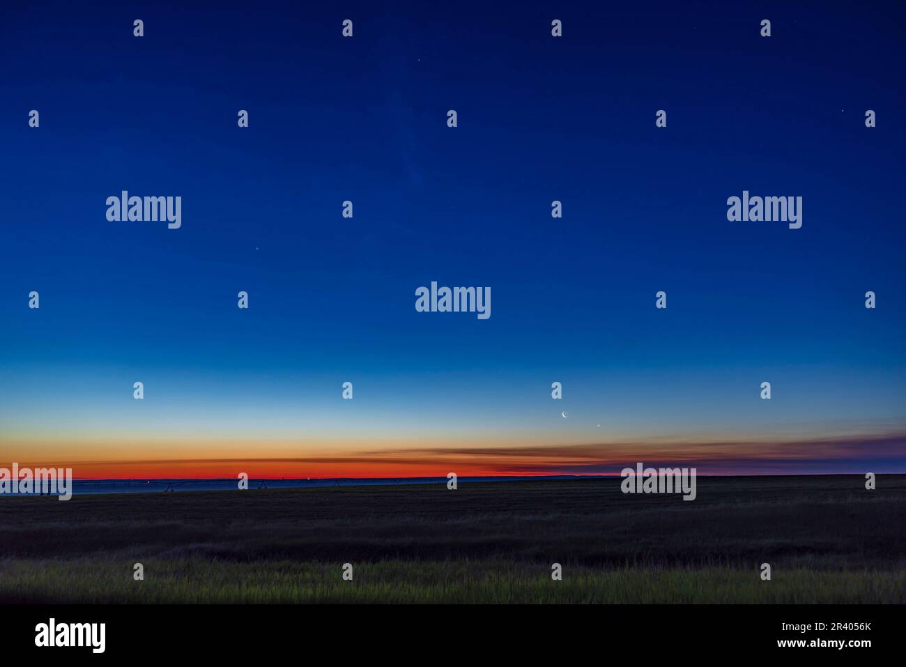 Conjunction of the moon and venus in the dawn sky in southern Alberta, Canada. Stock Photo