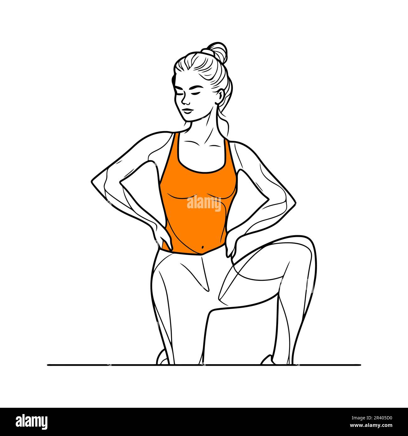 Sleek and Striking: Black and White Fitness Woman Illustration in the World of Line Art Stock Photo