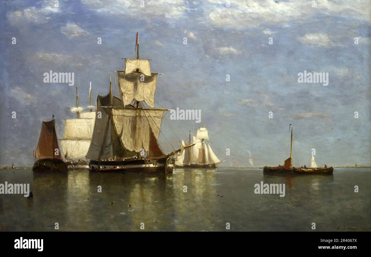 Full title: Ships lying off Flushing Artist: Paul Jean Clays Date made: 1869 Stock Photo