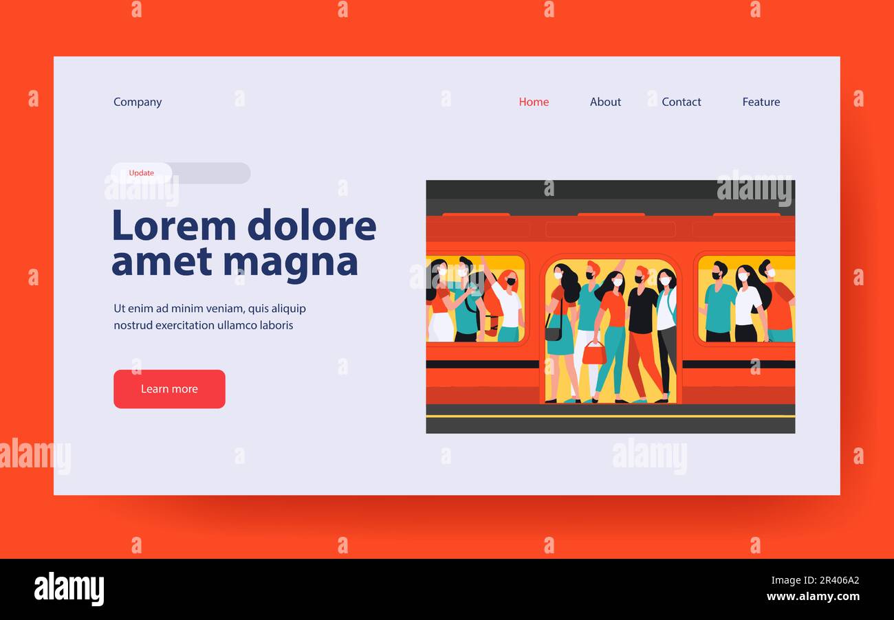 Crowd of people in masks standing in subway train Stock Vector Image