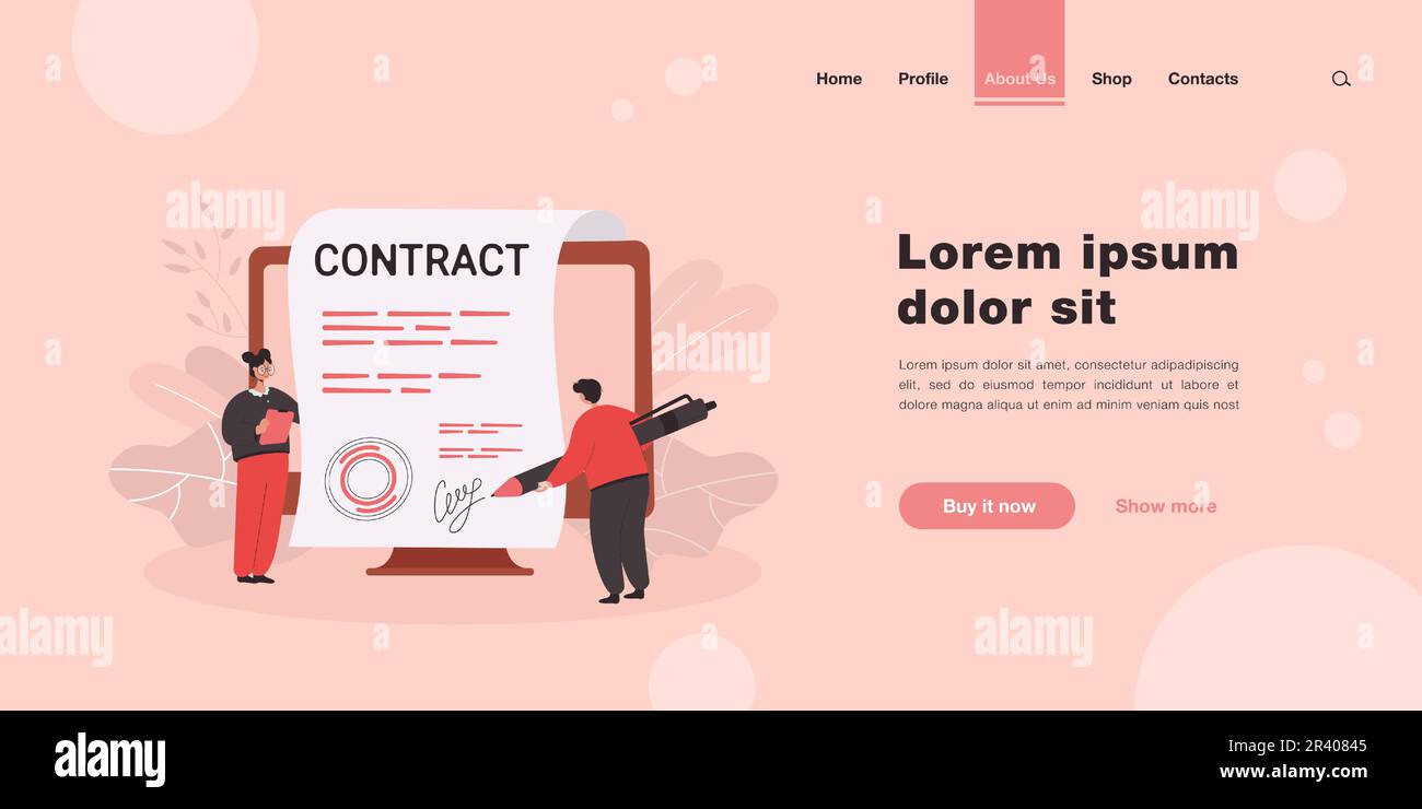 Tiny people signing giant contract with electronic signature Stock ...