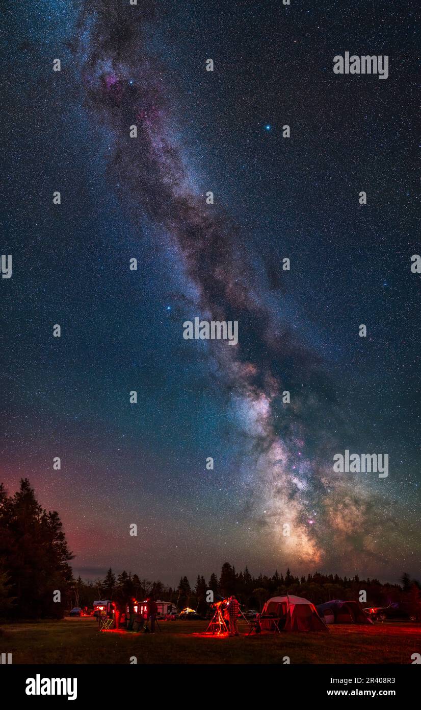 Stargazing under the summer Milky Way in Cypress Hills Interprovincial Park, Canada. Stock Photo