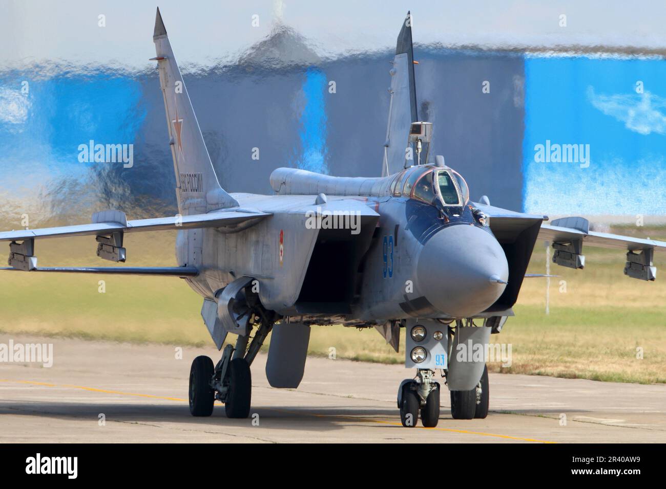 A MiG-31BM jet fighter of the Russian Air Force taxiing. Stock Photo