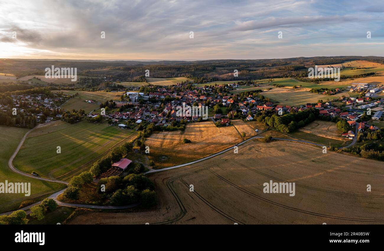 Aerial photos from Allrode Harz sunset Stock Photo