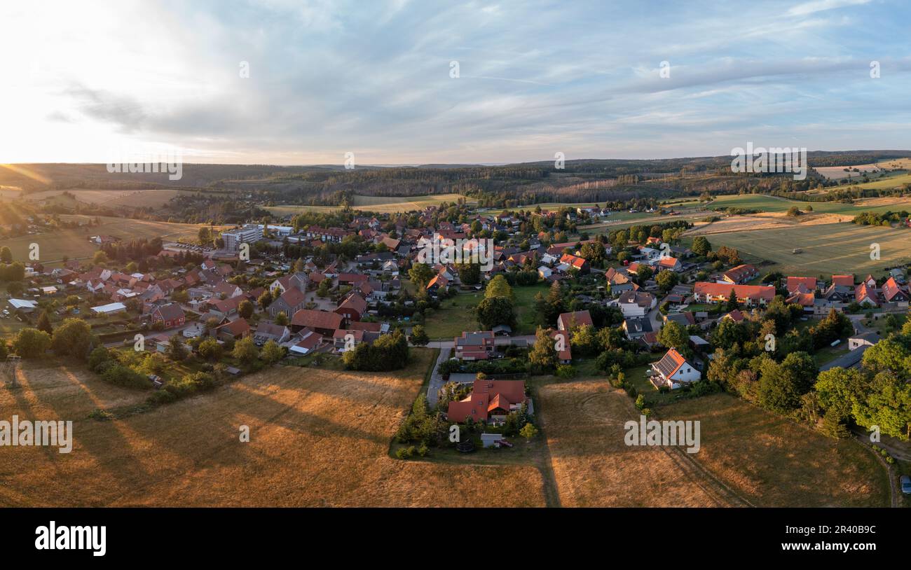 Aerial photos from Allrode Harz sunset Stock Photo