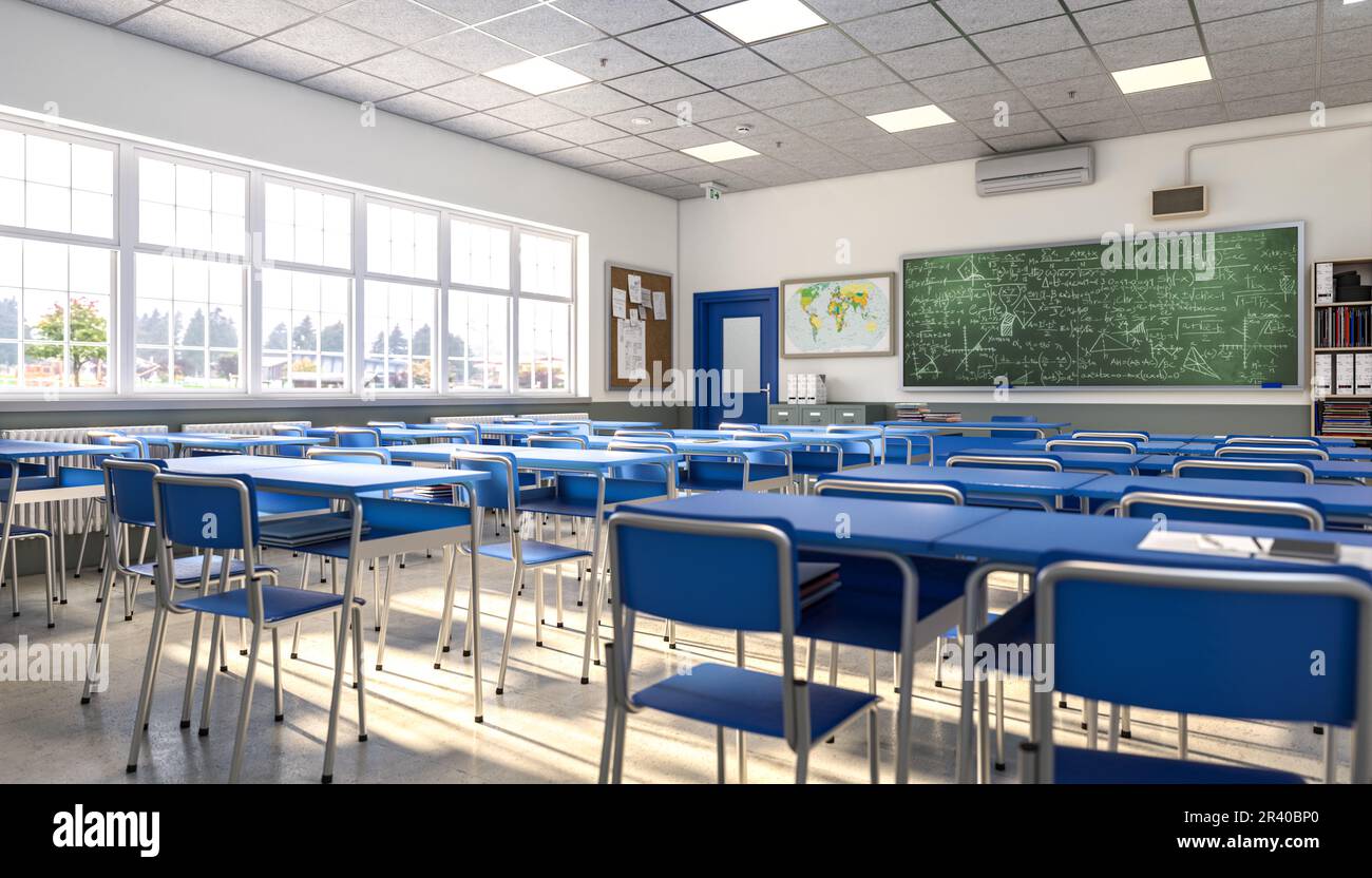 3D render of a modern school classroom interior Stock Photo