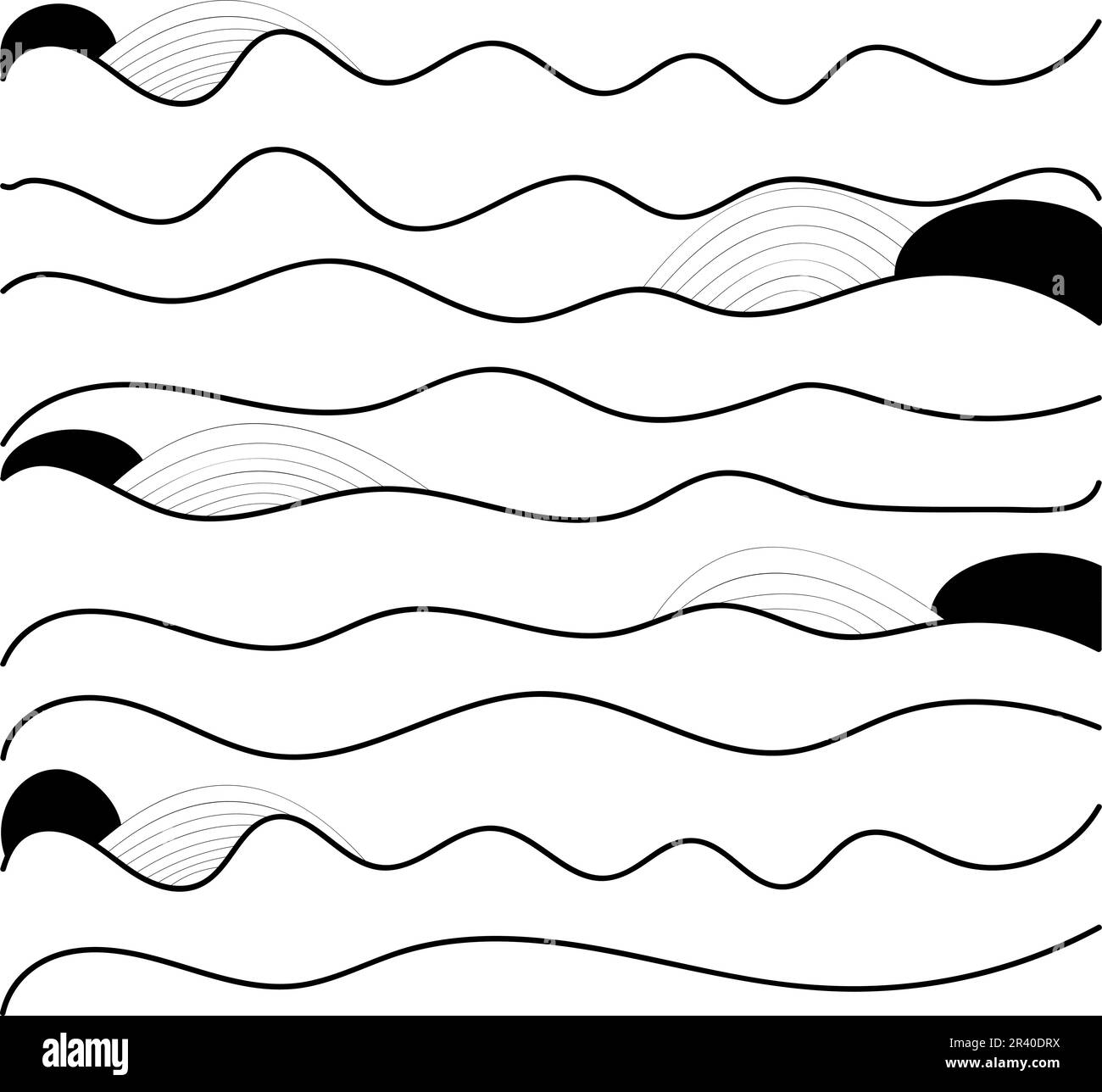 Abstract background, poster, banner. Composition of smooth dynamic waves, lines, striped shapes. Trendy design. Vector monochrome illustration. Stock Vector